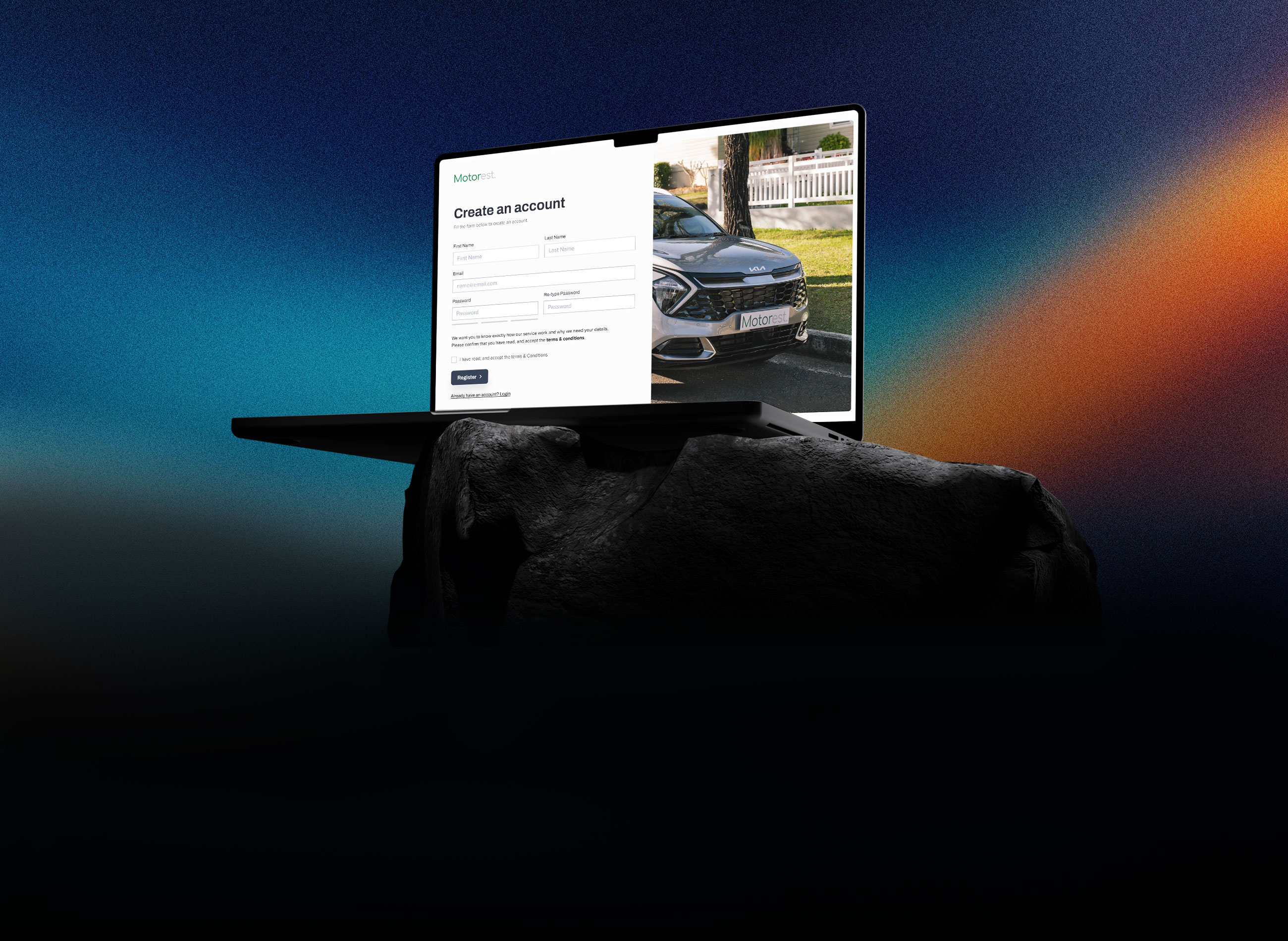 A laptop mockup displaying a website